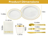 175Pcs Disposable Gold Dinnerware Set Gold Rim Plastic Plates Cups Fork Spoon Knife Paper Napkins 80206586