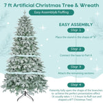 ZUN 7ft Lighted Artificial Christmas Tree with Wreath Set of 2 , Christmas Tree Holiday Decoration, N710P181622F