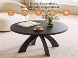 Round Coffee Table, 31.5 Inch Circular Center Table with Curved Cross Legs, Melamine Laminated MDF 68345383