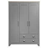 ZUN Three Door Storage Wardrobe with Cabinets and Two Hanging Rods,Gray 44921896