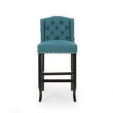 ZUN Vienna Contemporary Fabric Tufted Wingback 31 Inch Counter Stools, Set of 2, Teal and Dark Brown 64856.00T