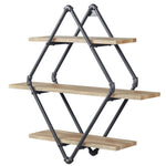 ZUN Mankato Oak and Sandy Black 3-Tier Wall Shelf B062P184606