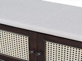 TREXM Boho Rattan Entryway Bench with Storage, Cushioned Shoe Bench with Double Doors, Wooden Shoe N715P308012P