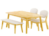 1 Table 2 Chairs 1 Bench Dining Set, Rubber Wood Frame with Beige Upholstered Seats, Natural Wood 59560900