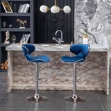 Masaccio Velvet Upholstered Adjustable Swivel Barstool, Set of 2, Blue T2574P164844