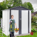 ZUN XWT014 Garden Metal Storage Shed Gray White 6x4x6ft outdoor storing tools Rainproof Hinge door W1711P154709