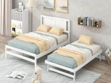 Full Size Platform Bed with Adjustable Trundle,White 67335800