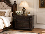 3 Drawer Nightstand Solid Wood Frame Traditional Bedside Table with Carved Details, Dark Cherry B2770P509790