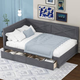 Twin Size Wood Daybed with 2 Drawers and Rustic Guardrail, Ancient Grey N709P179657E