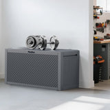 90gal Outdoor Garden Plastic Storage Deck Box Chest Tools Cushions Toys Lockable Seat 01303501