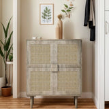 4-Doors Rattan Mesh Storage Cabinet, Sideboard with Eight Storage Spaces, for Entryway, Living Room, W757P198557