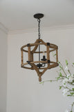 3 - Light Wood Drum Chandelier, Hanging Light Fixture with Adjustable Chain for Kitchen Dining Room W2078137925