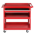 ZUN 3-Tier Rolling Tool Cart, Metal Heavy Duty Utility Cart on Wheels with Pegboard & Drawer & 4 Hooks, 30369221