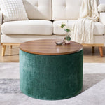 ZUN 2-Piece Set Round Chenille Storage Ottoman, Equipped with a Drum Shaped Small Stool, Storage Space, W487P179603