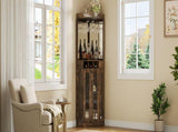 Corner Bar Cabinet with LED Lights and Mirrored Backing, Modern Rustic Liquor Cabinet with Glass N752P508295D