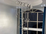 30 Ring High Ceiling Chandelier Foyer, Black Modern LED Large Staircase Long Chandeliers Light 64808935