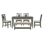 ZUN 6-piece Retro Dining Set, Minimalist Dining Table and 4 upholstered chairs & 1 bench with a shelf 77607672