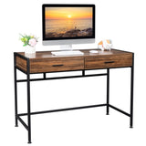 ZUN 106*50*75cm Retro Wood Table Top Black Steel Frame Particle Board Two Drawers Computer Desk Can Be 49804738