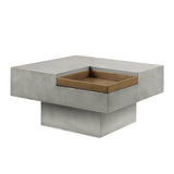 Weathered Grey Coffee Table with Square Top and Pedestal Base B062P209090