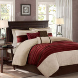 7 PC Pieced Faux Suede Comforter Set Red Cal King B03596841
