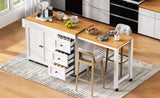 K&K 74.8" Kitchen Island with Extendable Dining Table, Kitchen Storage Cart with 3 Drawers, Power N707P303401W