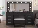 9-Drawer Table Set with 12 Tri-Color LED Lights and Power Strip Glass-Topped Particleboard 13045522