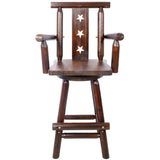 ZUN Rustic Bar Stool - Fir Wood Construction, Chair withDecorative Star Backrest, Footrest,Wide Armrest, W465P221179