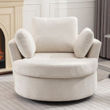 Oversize Round Swivel Chair Cozy Club 360 degrees Swivel Sofa with 3 Pillows Fabric for Living Room W2231P143513