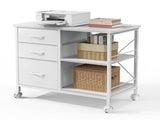 Rolling File Cabinet with Adjustable Shelf 3 Fabric Drawers Lockable Wheels, White 66477705