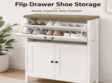 Shoe Cabinet with Flip Drawer, Boot Rack and 6 Boot Clips, Narrow Entryway Shoe Cabinet with 81940759