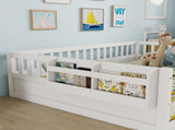 Full Montessori Floor Bed Frame with High Rails, Wood Kids Floor Beds with Light and Storage Shelf, W2593P445207