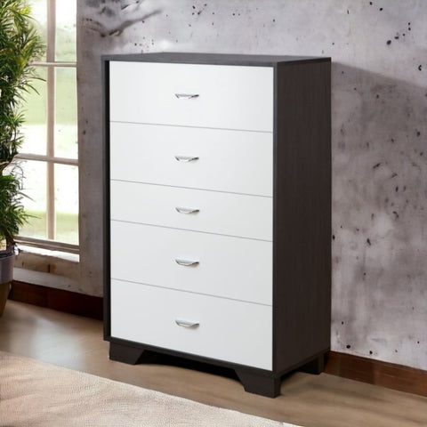 ZUN White and Espresso 5-Drawer Chest B062P209032