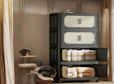 Retro Black, 20" Side Wide Folding Storage Cabinet ,4 Tiers,19.69"11.81"40.55",Collapsible Storage 03795958