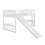 ZUN Twin size Loft Bed with Slide and Ladder, White 61401155