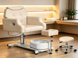 PVC Iron Frame Manual Reclining Pedicure Chair with Stool & Basin, Sand Color 16614721