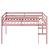 Solid Wooden, Rubber Wooden Twin Loft Bed with Ladder, Bed Platform of Strengthened Slats, Pink W504P190960