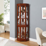 Corner Curio Cabinet with 5 Shelves and Lighting System, Walnut W1693P183978