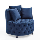 Velvet Upholstered Swivel Chair for Living Room, with Button Tufted Design and Movable Wheels, W487124835