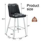 ZUN Modern Black PU Bar Stool - Silver Metal Legs with Cross Reinforcement.Black,Silver Metal Legs,Bar W1151P211979