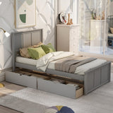 ZUN Platform Storage Bed, 2 drawers with wheels, Twin Size Frame, Gray 73106835