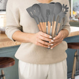 11Pcs Silicone Cooking Utensil Set Heat Resist Wooden Handle Silicone Spatula Ladle Spaghetti Server 44027045
