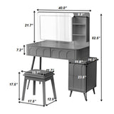 Modern Makeup Vanity Desk with LED Lights & Mirror, 4 Drawer Dressing Table Set with Stool, 3 Colors N844P257529B