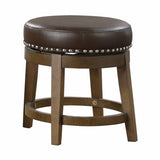 Round Swivel Stools Set of 2, Brown Faux Leather 360-degree Swivel Seat Nailhead Trim Solid Wood B011P201564