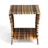 Glass Surface Yellow Gradient Iron Frame Rattan Side Table 64081006