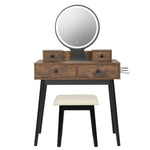 ZUN Vanity Set with Touch Screen Lighted Mirror, Makeup Table with Cushioned Stool, 4 Drawers, Rustic 43837694