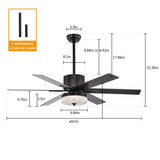 ZUN 52 Inch Indoor Modern LED Ceiling Fan with Light and Remote Control, 6 Blades , W1592123216