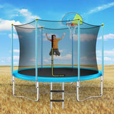 ZUN 8FT Trampoline for Kids with Safety Enclosure Net, Basketball Hoop and Ladder, Easy Assembly Round 47681486