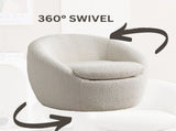 Winnie Modern Teddy Boucle Fabric Barrel Chair, 360&deg Swivel, White T2574P184972