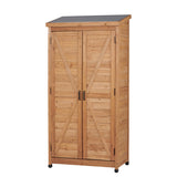 Outdoor Wooden Storage Shed with Metal Top Tall Vertical Tool Cabinet for Backyard Garden Patio Lawn W2640P291256