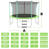 ZUN 12ft Green Outdoor Toddler Trampoline with Enclosure Safety Net Jumping Fun Trampoline, heavy-duty 31935838